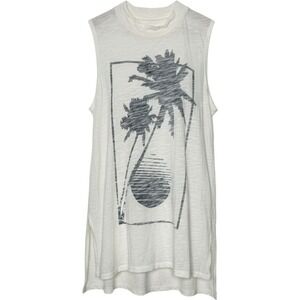 Sol‎ Angeles Womens Medium Muscle Tank Tunic Top Palm Tree Graphic Slub Beach